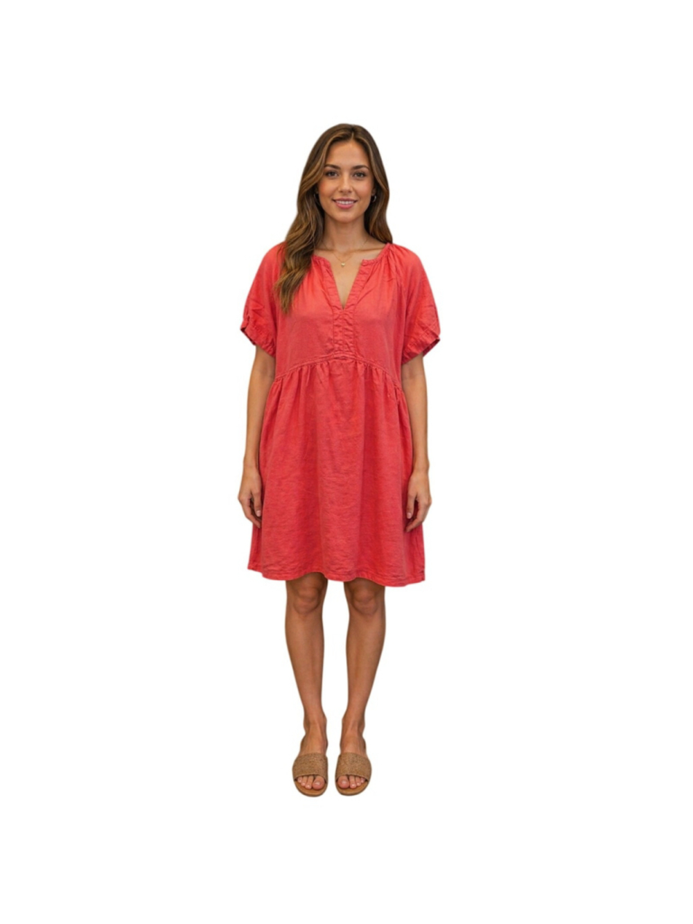 XXL linen blend pocket dress pink babydoll babyshower summer short sleeve EUC